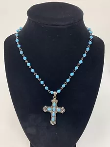 Beautiful Sterling Silver/ Turquoise Cross Pendant~Necklace - Picture 1 of 4
