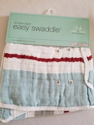 aden + anais easy swaddle, small, up to 14 lbs, infant boy, blue stripes, new - Image 1 of 4
