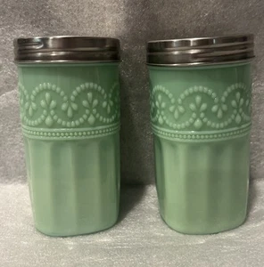 Pioneer Woman Timeless Beauty Jadeite Salt & Pepper Shakers Sugar Spice - Picture 1 of 6