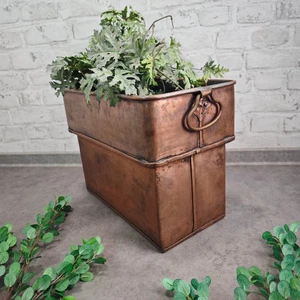 Kupfer Jardiniere eckig Griffe Pflanzkübel 38 cm Kräuter Vintage WeeNTAGE - Picture 1 of 9