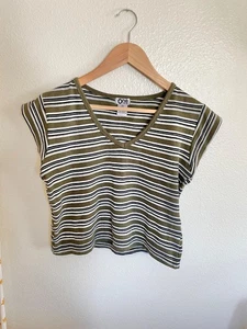 90s Striped Cropped T-shirt Stretchy Vintage Knit Women's Small Retro - Picture 1 of 5