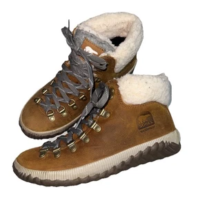 Sorel Tan Leather Out N About Plus Conquest Boots Women's 7 Lace Up Waterproof - Picture 1 of 13