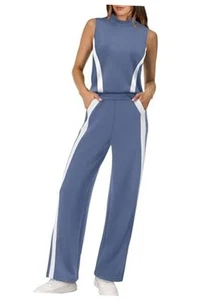 Two Piece Sets for Women Summer Outfits Travel Mock Neck Lounge Medium Blue - Picture 1 of 6