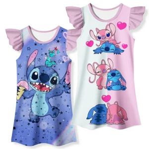 2pcs girls' nighty stitchs lilos nightgown sleep-dress cartoon princess pyjamas - Picture 1 of 14