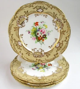 Coalport bone china Rococo Revival 4 cabinet plates mid 19th century - Picture 1 of 7