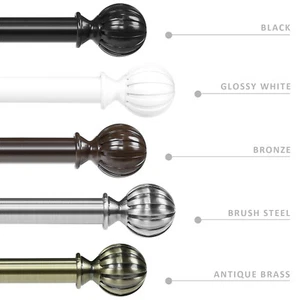 1" Fluted Ball Double Drapery Curtain Window Rod Set, 28"-48"/48"-84"/84"-120" - Picture 1 of 31