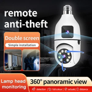 E27 Wifi Dual Lens Camera 1080P 5MP 4K PTZ Surveillance Camera CCTV Outdoor YK - Afbeelding 1 van 12