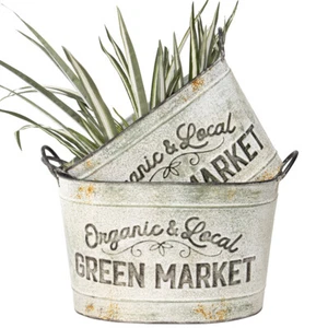 2x Willow & Silk Nested 'Organic & Local' Pot/Planter Garden Buckets 38/34.5cm - Picture 1 of 4