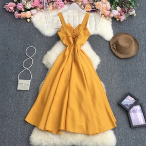 Women Slip Gown Dress Built In Bra Midi High Waist Tunic Swing Party Elegant - Picture 1 of 19