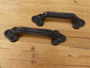 2 Barn Door Handles Large Heavy Duty Cast Iron Black Drawer Pulls Gate Rustic - Picture 1 of 6