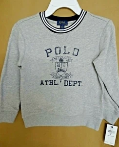 NEW POLO Ralph Lauren BOYS Fleece Sweatshirt Pullover Terry Graphic Grey Navy - Picture 1 of 6