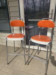 #901 Matching Pair Of Vintage Cosco Kitchen Farm Chair Stool.
