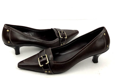 Circa Joan David Leather Pumps Size 7.5M Brown Pointed Toe 2" Heel Buckle EUC - Image 1 of 4
