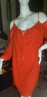 Vestido Bebe para mujer nuevo con etiquetas talla M rojo anaranjado hombro frío vestido de cóctel Foto 1 de 4
