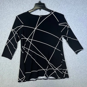 Alfani Top Women's Petite L Black & White Long Sleeve Scoop Neck Pullover - Picture 1 of 8