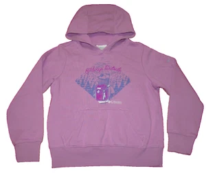 COLUMBIA Girls Size Small 8 Purple Graphic Hoodie Sweatshirt "ALWAYS OUTSIDE" - Picture 1 of 5