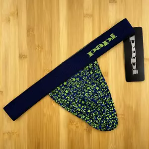 Papi Navy / Green Leaf Design Thong - Size Small 28-30 - Picture 1 of 4