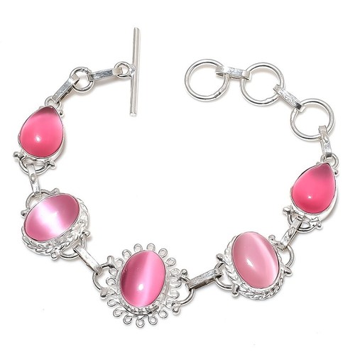 VALENTINO Bracciale gioielli in argento sterling 925 fatto a mano con pietre preziose Monalisha rosa misura 7 8"