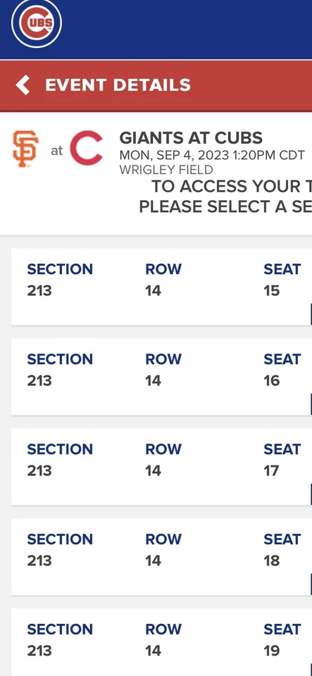 芝加哥幼崽旧金山教士队比赛门票 9 月 4 日 - 两张门票 — 第 1/1 张图片