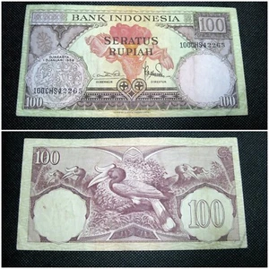 1959 Bank Indonesia 100 Seratus Rupiah Used Bank Note (100CHS42265) - Picture 1 of 1