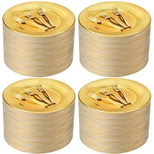 200 Pcs Gold Plastic Dessert Plates with Mini Forks Set for 100 Guests Includ... - Picture 1 of 7