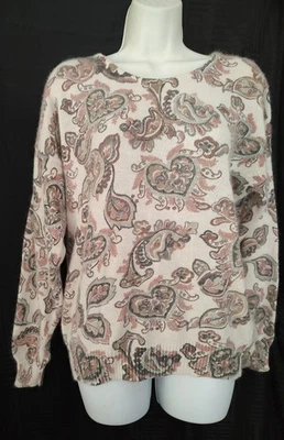 Suéter Vintage Años 80 Seda Nylon Angora Top Rosa Gris Off White Estampado Paisley L Foto 1 de 4