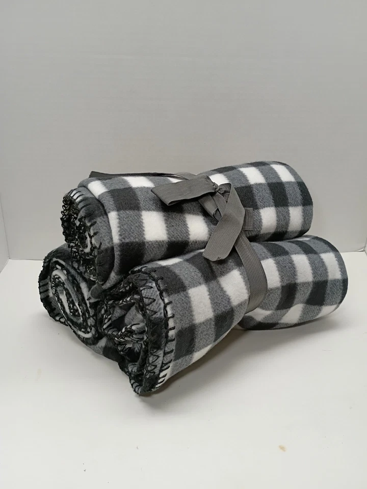 3 Blanket Set Black and White Plaid Throw Blanket - Image 1 of 3