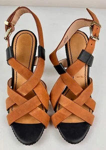 Pour La Victoire Leather Brown Black High Heel Strappy Sandal W 7.5 EUC - Picture 1 of 11