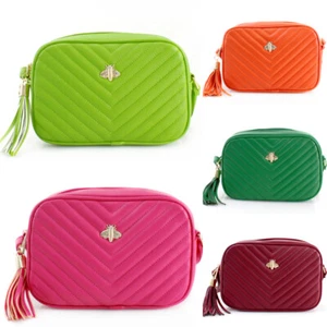 Ladies Quilted Striped Bee Adornment Crossbody Bag Women Shoulder Handbag 1071 - Picture 1 of 22