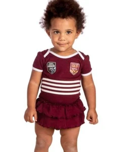 QUEENSLAND MAROONS STATE OF ORIGIN NRL STRIPED FOOTYSUIT 2013-2020 FRILL SKIRT - Foto 1 di 1