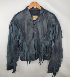 Vintage D' Charly verwaschen schwarz Fransen Rockabilly Leder Cowboy Western Jacke Small - Bild 1 von 10