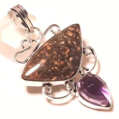 Unakite African Amethyst Gemstone Pendant Handmade Antique Jewelry 2.4" Gift s48 - Image 1 of 4