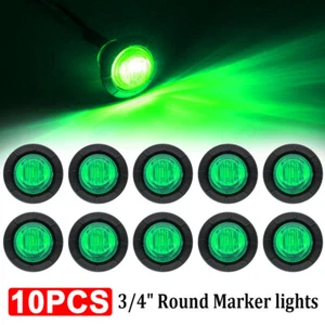 10 Pcs 3 LED Green Light Bullet Round 3/4" 12V Mini Side Marker Trailer Truck RV - Picture 1 of 8