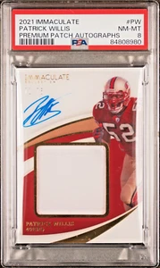 2021 IMMACULATE COLLECTION PATRICK WILLIS ON-CARD USED PATCH AUTO SP /75 HOF - Picture 1 of 2