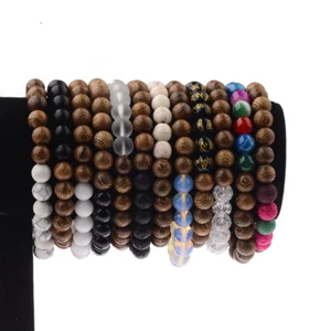 2X Fashion Wooden Beads Crown Energy Yoga Reiki Women Men's Couple Bracelets  - Picture 1 of 66
