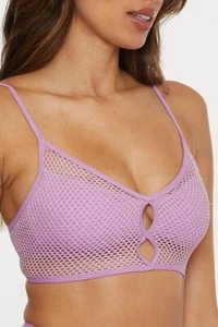 Becca Network Cami Bikini Top Womens D Cup Purple Mesh Tie Back Adjustable Swim - Picture 1 of 8