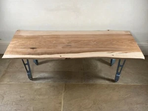 Handmade Solid Ash Wood Live Edge Large Coffee Table Grey Metal Legs Industrial - Picture 1 of 12