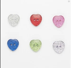 Glitter Heart Flat 2 Hole Buttons 11.5mm 15mm 18mm baby knits clothes crafts - Picture 1 of 7