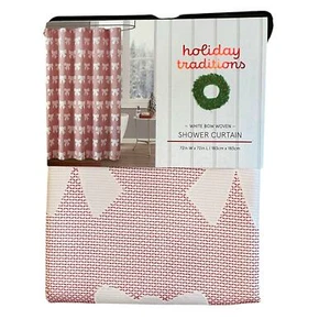 Holiday Traditions WHITE BOW Woven Shower Curtain 72x72 Red & White New - Picture 1 of 12