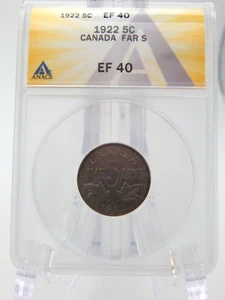 Cinco centavos Far S 1922 clasificación ANACS EF40 GEORGE-V níquel Canadá (BT685) - Imagen 1 de 4