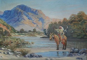Pintura original al óleo sobre lienzo 1938 Lone Indian firmada enmarcada Otto Munstedt - Imagen 1 de 12
