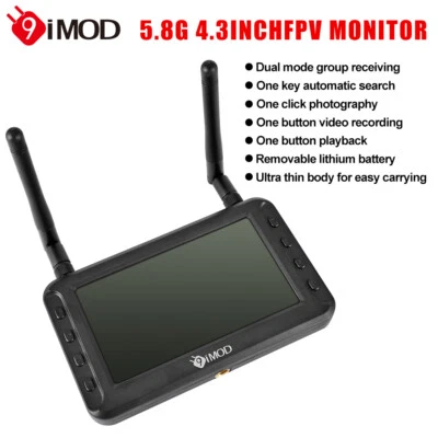 9IMOD 4.3"5.8G FPV Monitor HD Aviation Video Recording Image Transmission - Image 1 of 4