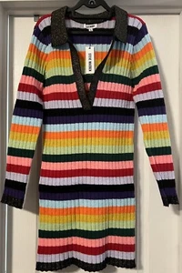 Steve Madden Sweater Dress Women XL Multicolor Stripes V-neck L/S Retro Festival - Picture 1 of 18