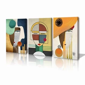 3 Panels Framed Abstract Canvas Wall Art Boho Style Minimalist Wall Decor Mod... - Picture 1 of 7