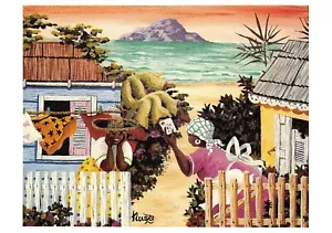 Postal del artista Nusza Woyda St Maarten escena caribeña LA CARTA 4x6 - Imagen 1 de 2