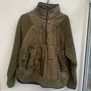 puma seasons fleece anorak jacket olive green camo nylon panel pullover sz s**  - Picture 1 of 13