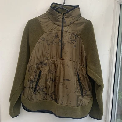 puma seasons fleece anorak jacket olive green camo nylon panel pullover sz s**  - Image 1 of 4
