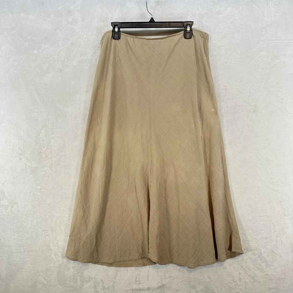 Falda Eileen Fisher Mujer L Beige Mezcla de Lino Mínima Midi Silenciosa Lujo Pull On Foto 1 de 4
