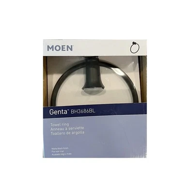 MOEN Wall Mounted Genta Towel Ring in Matte Black BH3686BL - Image 1 of 2