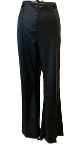 Topshop Black Stretch Faux Leather Pleather Flared Trousers / Jeans UK Sz 16 L31 - Picture 1 of 18